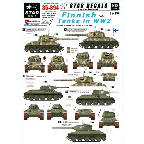 1/35 Decals for WWII Finnish Tanks Part4: T-34-85