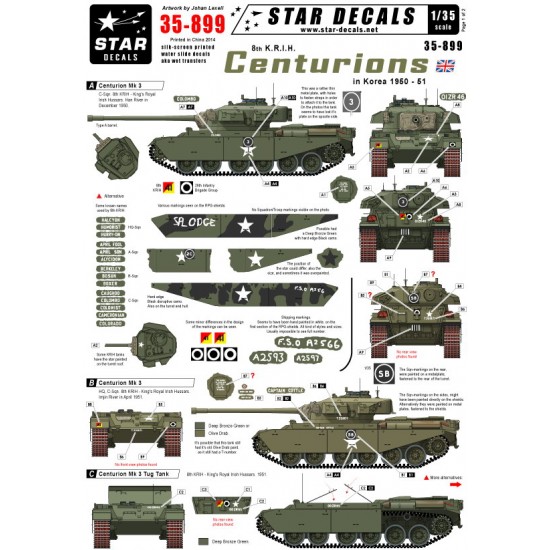 1/35 8th K.R.I.H Centurions 1950-51 Decals for Centurion Mk.III & Mk.III Tug in Korean War