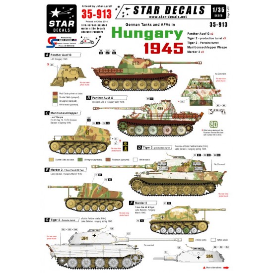 1/35 German Tanks 1945 Decals for Panther Ausf G/Tiger II/Marder II in Hungary & Balaton 