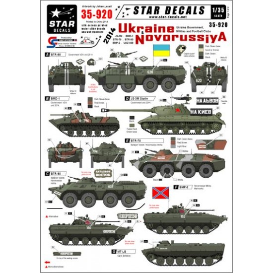 1/35 Ukraine/Novorossiya 2014 Decals for JS-3M/ BMD-1/ BTR-70/ BTR-80/ BMP-2 /BTR-469