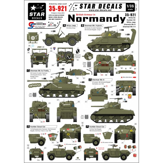 Decals for 1/35 British Armour / AFV Tanks in Normandy 1944