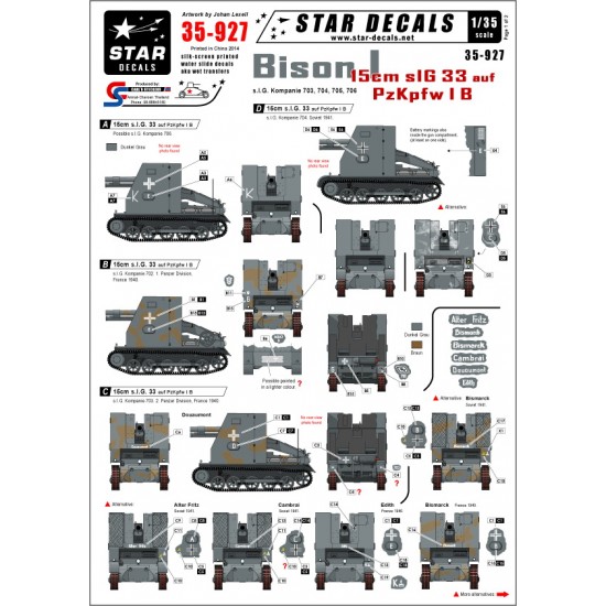 Decals for 1/35 Bison I 15cm sIG 33 auf PzKpfw.IB (sIG. Kp.703/704/705/706)