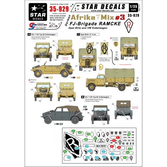 Decals for 1/35 German Afrika Mix Part3 - FJ-Brigade Ramcke/ Opel Blitz/ WV Kubelwagen