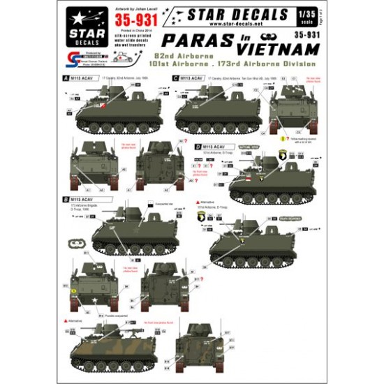 Decals for 1/35 US Paras in Vietnam - M113 ACAV
