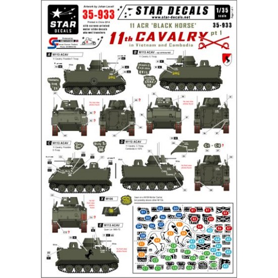 Decals for 1/35 11th Cavalry in Vietnam/Cambodia Part1 - M113 ACAV 