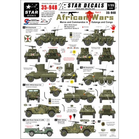 1/35 Modern African Wars Decals #3 for Mercs and Commandos in Katanga and Congo