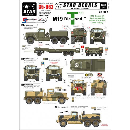1/35 M19 Diamond Tank Transporter Decals Part2 for British and Polish Units in Italy