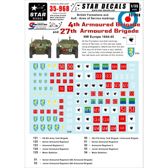 1/35 Formation&AoS Markings/Decals for British 4th and 27th Armoured Brigade 1944-45
