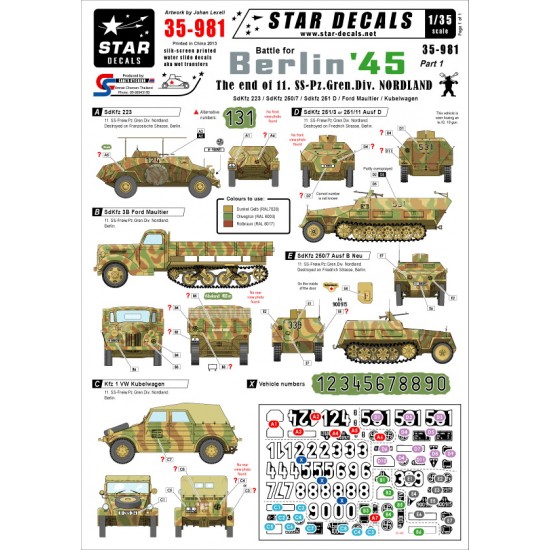 Decals for 1/35 Berlin "The End of SS-Nordland" 11. Freiwillige SS-Pz.Gren. Div. Nordland