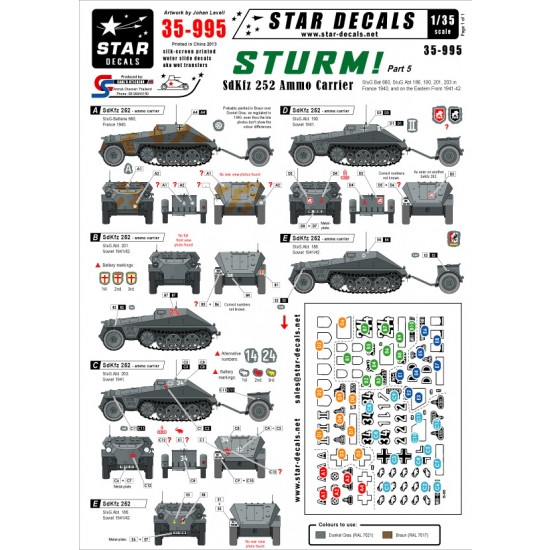 1/35 Sturm Decals #5 for SdKfz.252 Ammo Carrier (StuG.Abt 186/190..)1941-42 Eastern Front