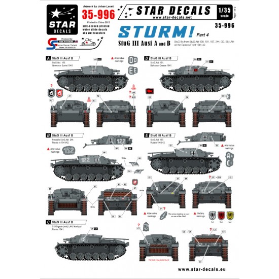 1/35 Sturm Decals #4 for StuG.III Ausf.A/Ausf.B (StuG.Abt 190/191..)1941-42 Eastern Front