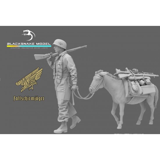 1/35 WWII German Paratrooper Leading a Donkey