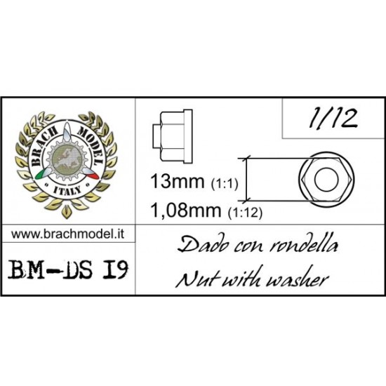 1/12 Nuts with Washers (Resin, 30pcs; Diameter: 1.08mm, Length: 13mm)