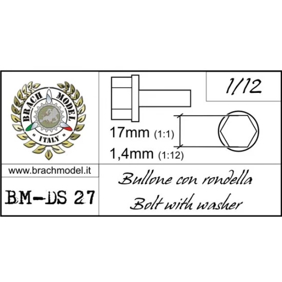 1/12 Bolts with Washers (Resin, 30pcs; Diameter: 1.4mm, Length: 17mm)