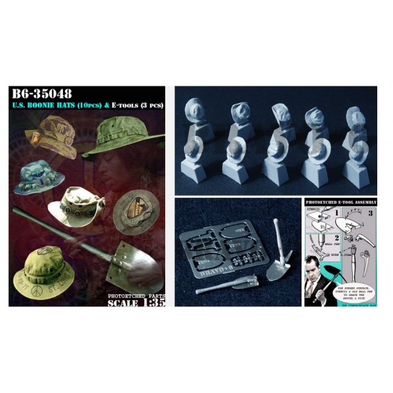 1/35 US Boonie Hats (10pcs) and E-Tools (3pcs) (Resin+PE)