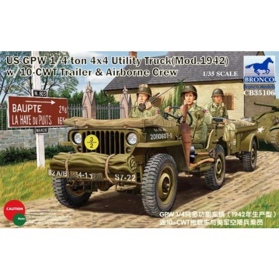 1/35 US GPW 1/4ton 4x4 Utility Truck (Mod.1942) with 10-cwt Trailer & Airborne Crew 