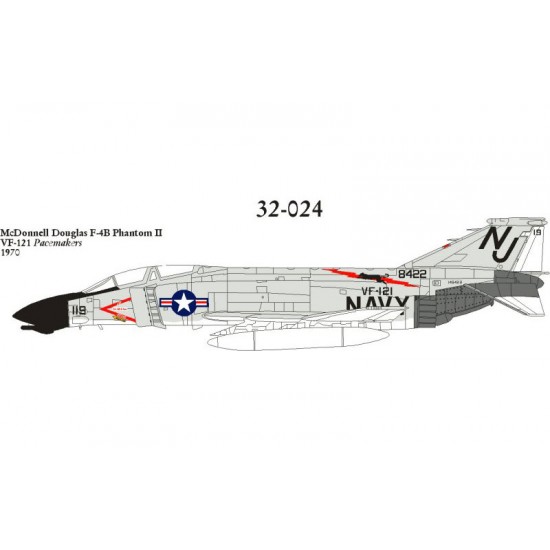 Decals for 1/32 F-4B Phantom II VF-121 CVW-12 Pacemakers 1970 