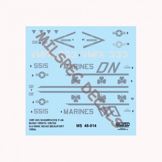 Decals for 1/48 McDonnell Douglas F-4S Phantom II VMFA-333 1980s-1