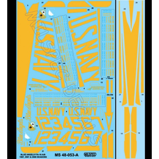 Decals for 1/48 US Navy Blue Angels, F/A-18A/B/C/D