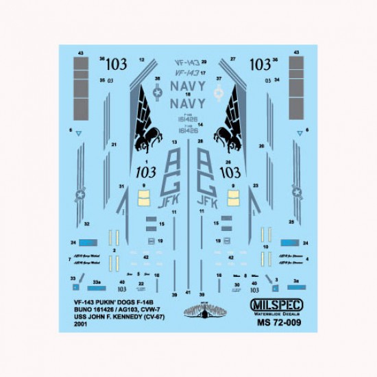 Decals for 1/72 VF-143 Pukin' Dogs, Grumman F-14B Tomcat, 2001