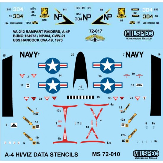 Decals for 1/72 Va-212 Rampant Raiders, A-4F Skyhawk, USS Hancock, CVA-19, CVW-21, 1973