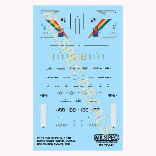Decals for 1/72 VF-11 Red Rippers, F-14D, CVN-70, 1996