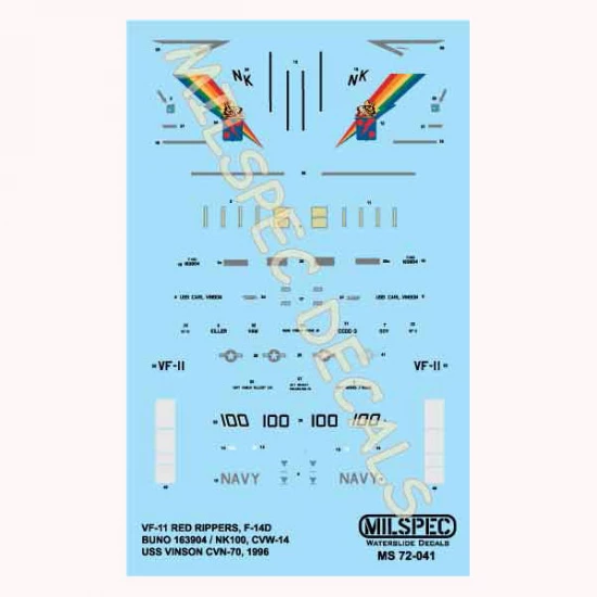 Decals for 1/72 VF-11 Red Rippers, F-14D, CVN-70, 1996