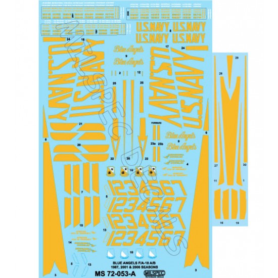 Decals for 1/72 US Navy Blue Angels, F/A-18A/B/C/D