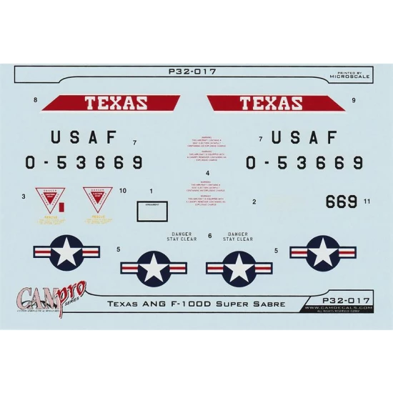 Decals for 1/32 F-100D Super Sabre 182nd TFS Texas ANG 