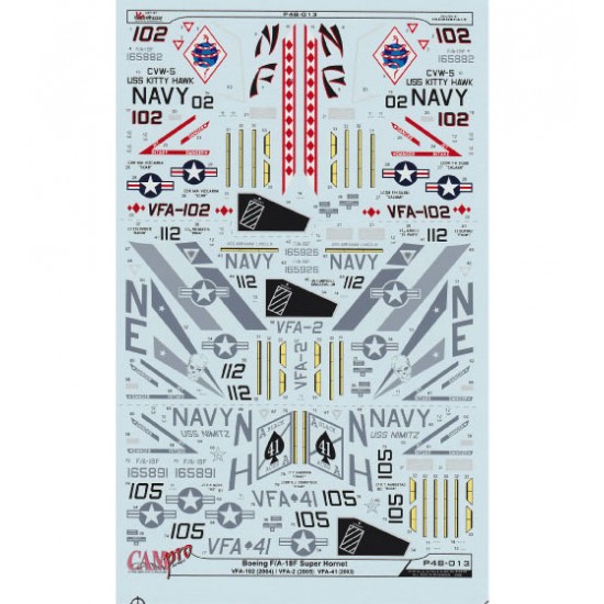 Decals for 1/48 F/A-18F Super Hornet VFA-102, VFA-2 & VFA-41