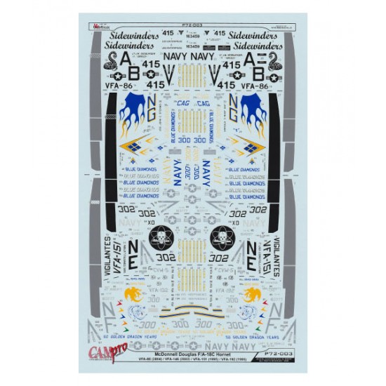 Decals for 1/72 F/A-18C Hornet VFA-86 146, 151 & 192 Sidewinders 2004 