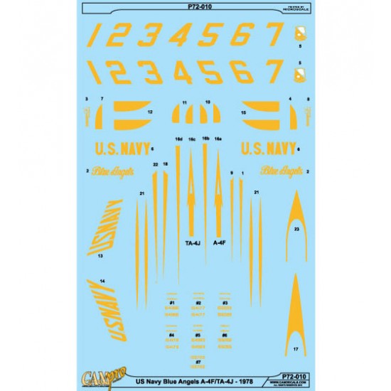 Decals for 1/72 US Navy Blue Angels A-4F Ta-4J Skyhawk 1978 Season