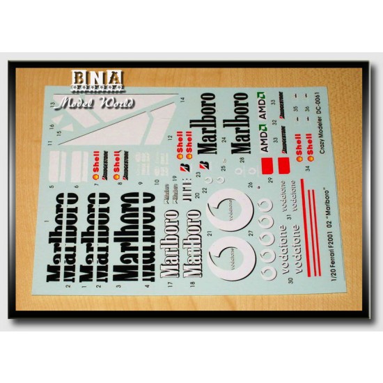 Decals for 1/20 Ferrari F2001 02 "Marlboro"