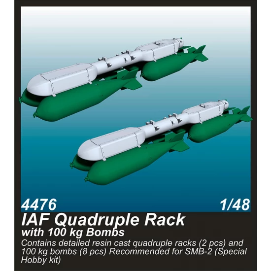 1/48 IAF Quadruple Rack with 100kg Bombs (2pcs) for SMB-2, Sa'ar and Mirage III kits