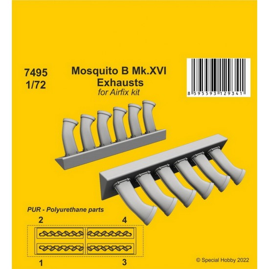 1/72 WWII Mosquito B Mk.XVI Exhausts for Airfix kits