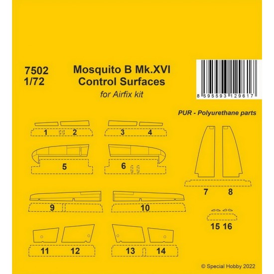 1/72 Mosquito B Mk.XVI Control Surfaces for Airfix kits