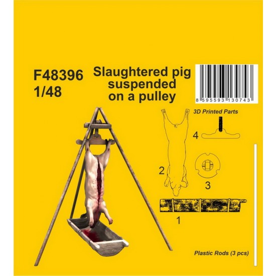 1/48 Slaughtered Pig Suspended on a Pulley