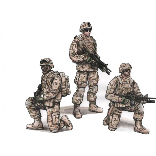 1/72 Two Kneeling Soldiers and Commanding Officer, US Army Infantry Squad 2nd Division