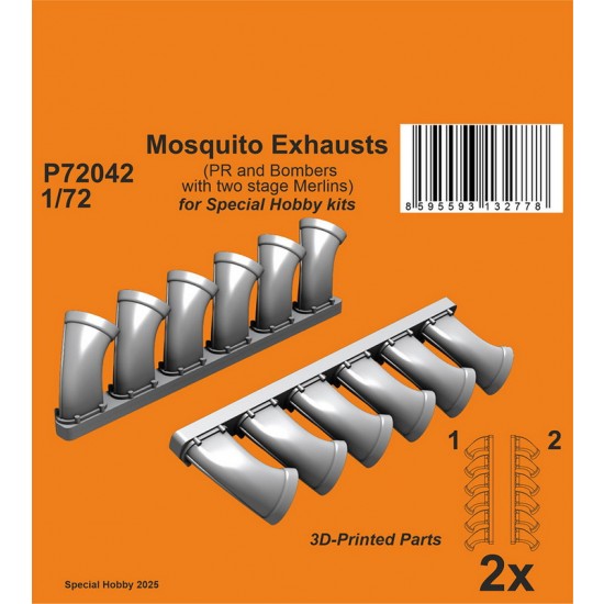 1/72 Mosquito Exhausts (PR and Bombers with two stage Merlins)