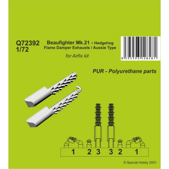 1/72 Beaufighter Mk.21 Hedgehog Flame Damper Exhausts Aussie Type for Airfix kit