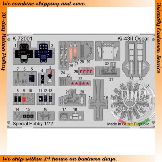 Photo-etched Parts for 1/72 Ki-43 II Hayabusa "Oscar" for Special Hobby kit