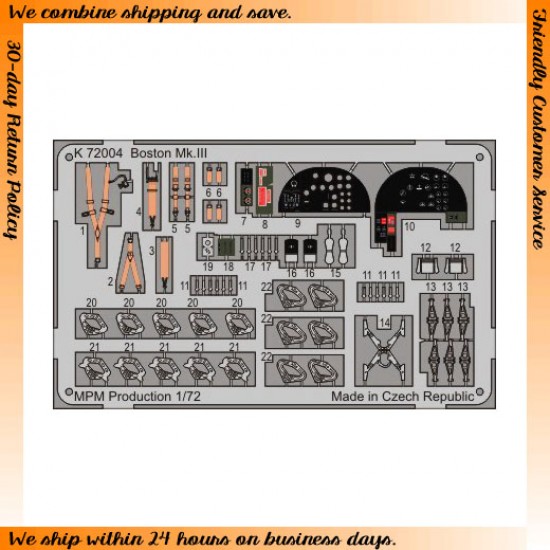 Photo-etched Parts for 1/72 Boston Mk.II for MPM kit #72559