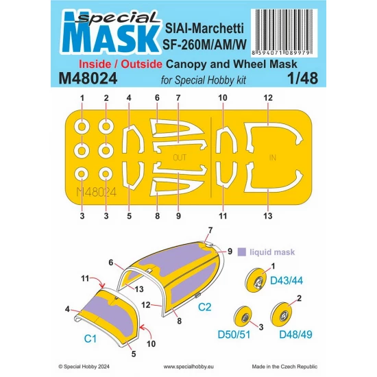 1/48 Siai-Marchetti Sf-260M/AM/W Inside/Outside Mask for Special Hobby kits