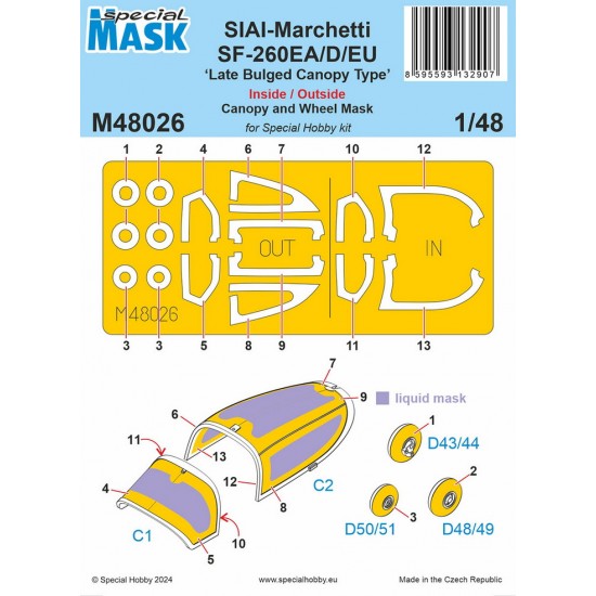 1/48 Modern SF-260EA/D/EU 'Late Bulged Canopy Type' Mask for Special Hobby kit