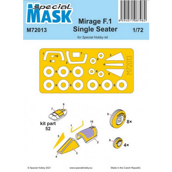 1/72 Mirage F.1 Single Seater Paint Masking Sheets for Special Hobby kits