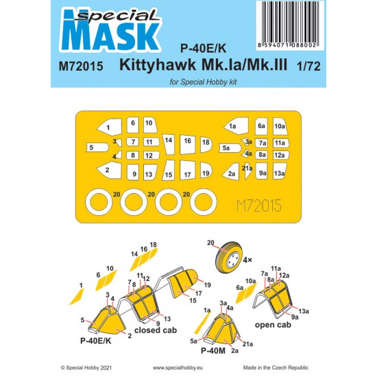 1/72 WWII Curtiss P-40E/K/Kittyhawk Mk.Ia/III Paint Masking for Special Hobby kits