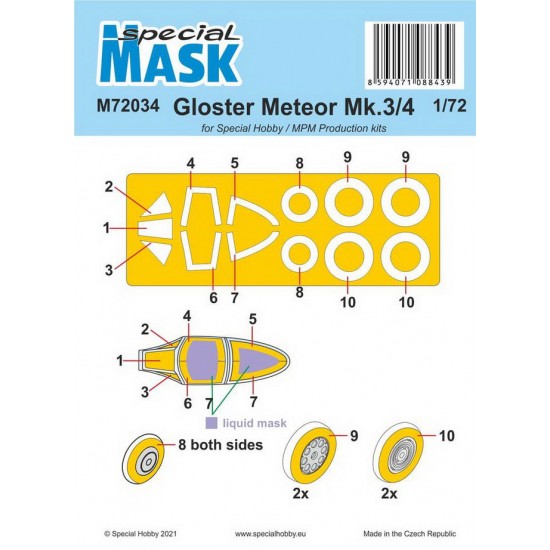 1/72 Gloster Meteor Mk.3/4 Paint Masking for Special Hobby/MPM kits