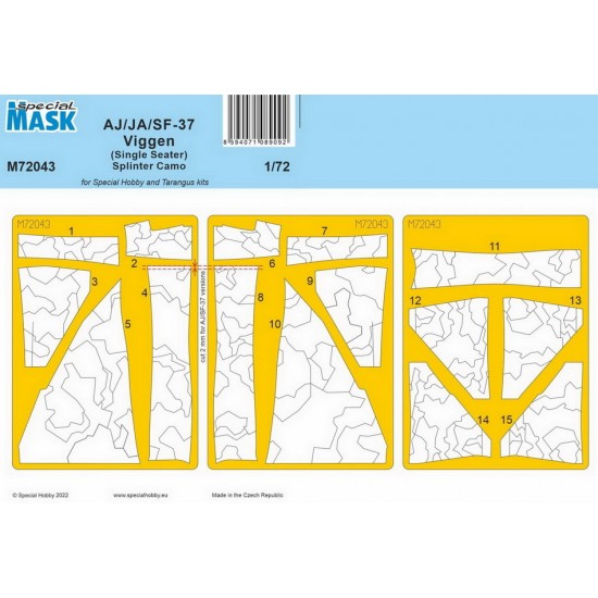 1/72 AJ/JA/SF-37 Viggen (1-seater) Splinter Camo Masking for Special Hobby/Tarangus kits