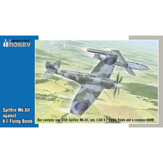 1/48 Spitfire Mk.XII against V-1 Flying Bomb (2 kits w/1 stand)