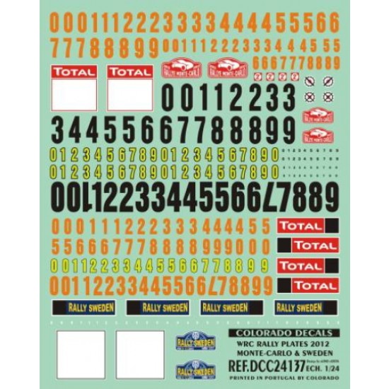 1/24 WRC Rally Plates 2012 Decals - Monte Carlo & Sweden